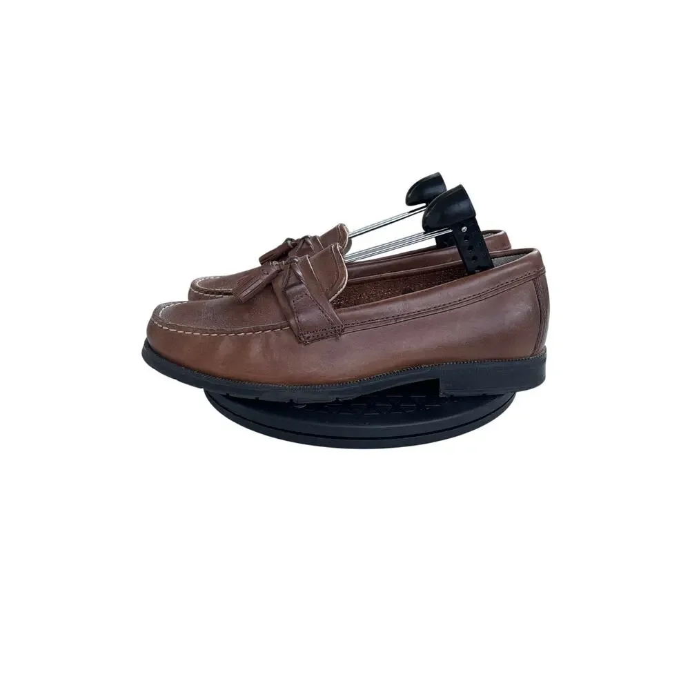 Mens Bass Adams II Brown Leather Tasseled Loafers Size 9M Brown Black